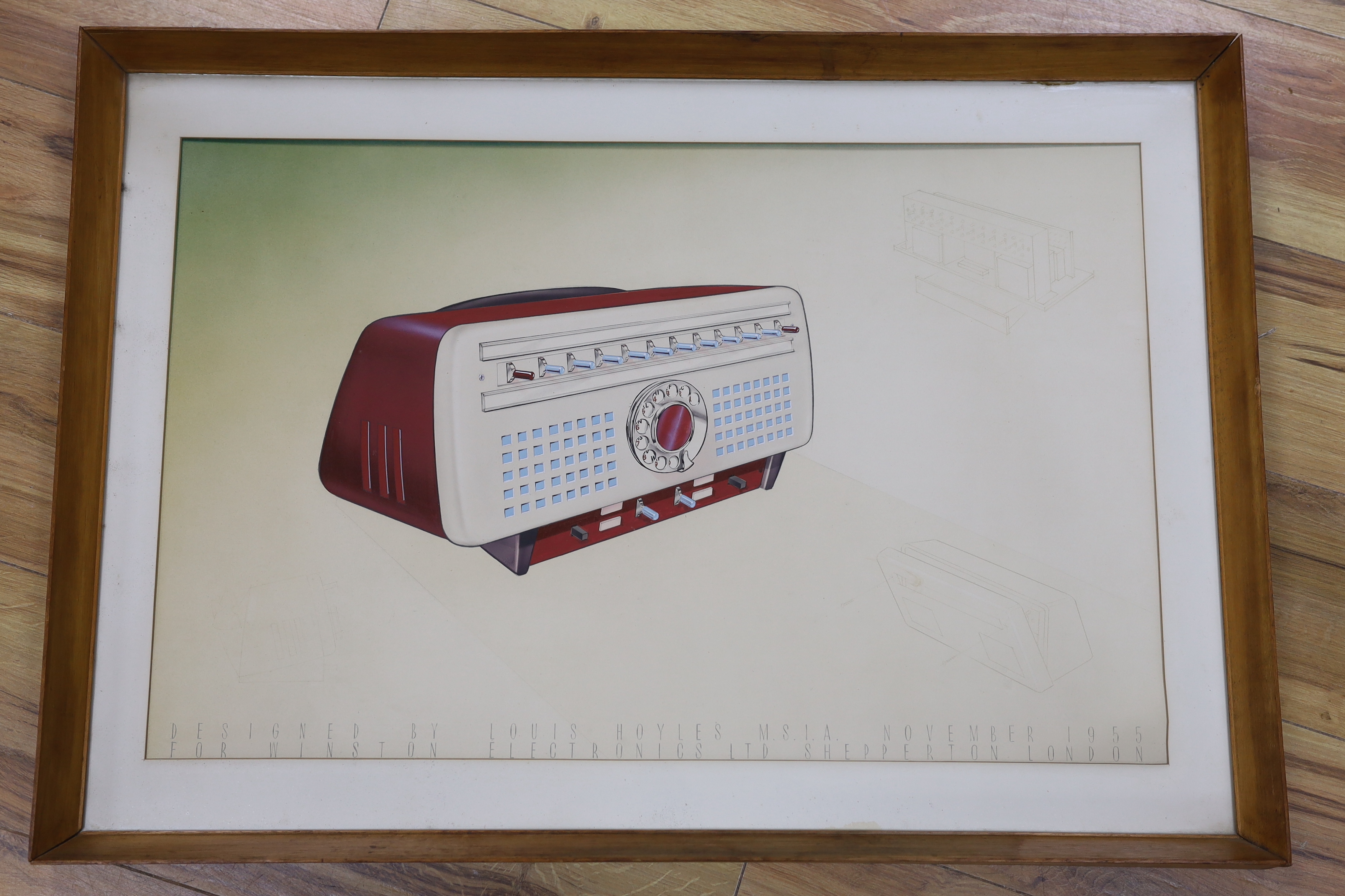Louis Hoyles (1950's Art Director), watercolour design, Telephone switchboard, 1955, 66cm x 42cm
